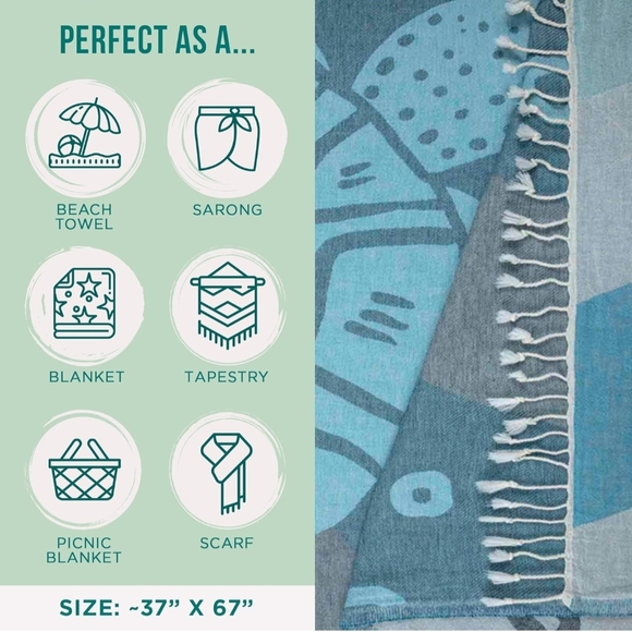 Blue and Gray Beach Towel for Bath - Picture 3 of 3